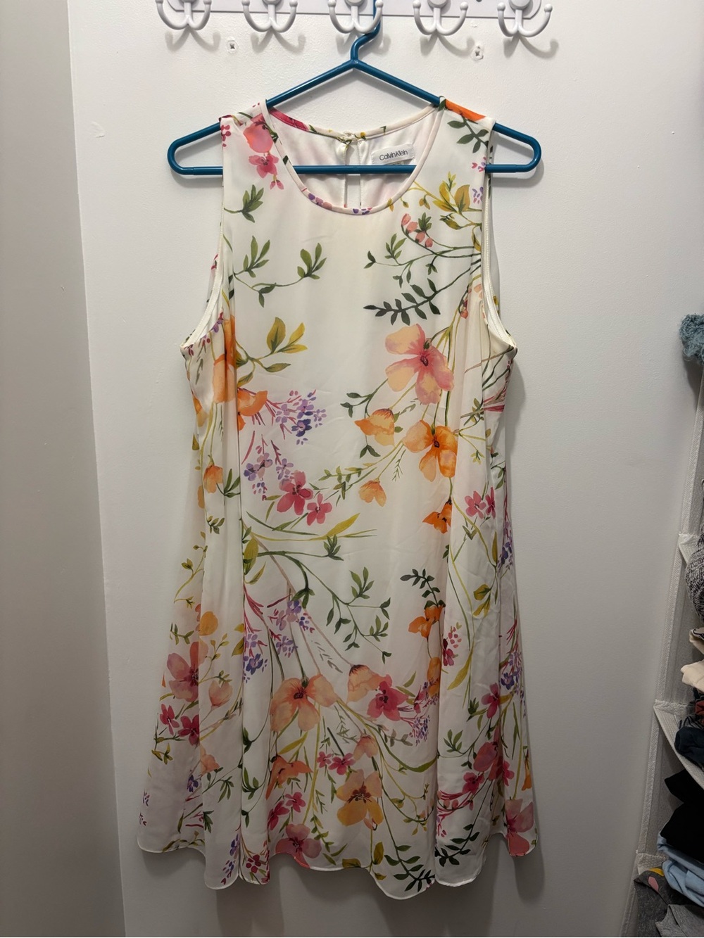 Calvin Klein Cream Floral Sleeveless Swing Dress
